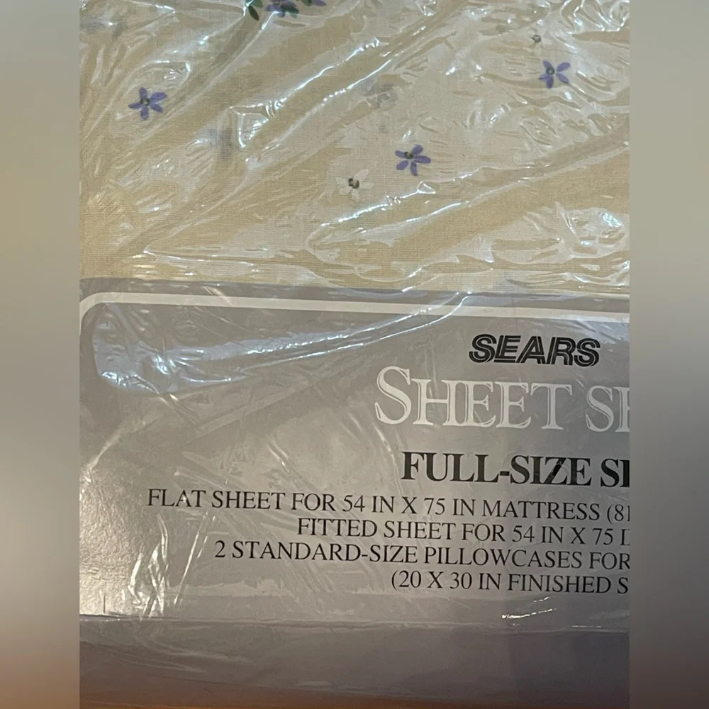 🆕Sears Full-Size Sheet Set beige with Purple Floral cottage core 1980s double‎
